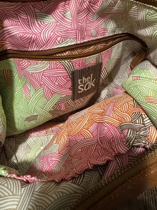 The Sak Leather Crossbody Bag Cognac Brown Pebbled Leather Boho Shoulder - Picture 3 of 5